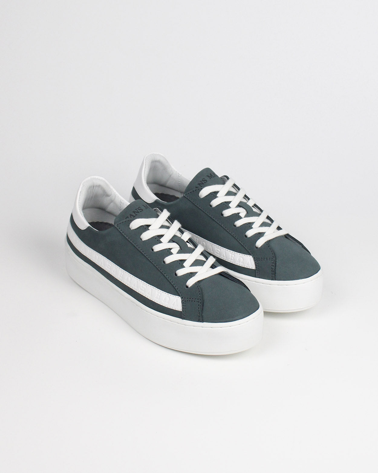 Gaia Platform Trainers - Charcoal Nubuck Leather & White Leather